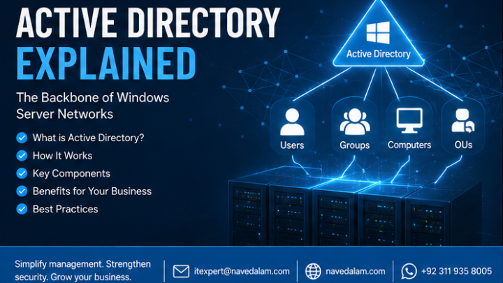 active directory explained — Windows domain structure with domain controllers, users, computers, and Group Policy